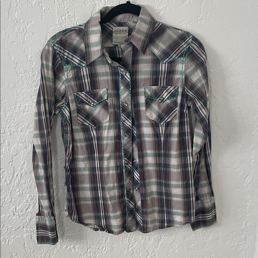 Roper Plaid Shirt - Gray and Teal